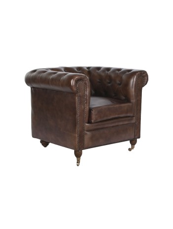 Sillón Piel 84X77X77 Chester Marrón Oscuro.