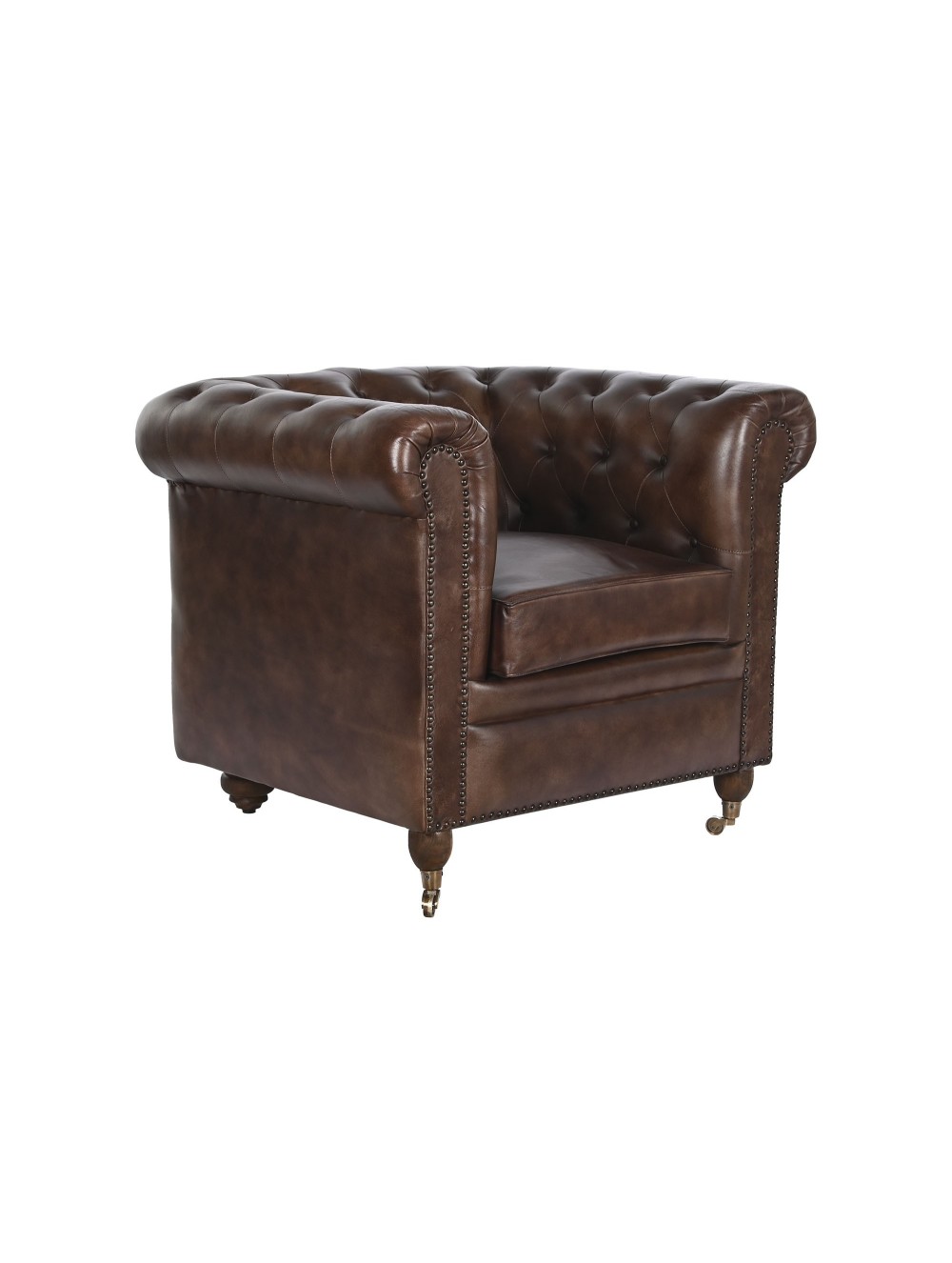 Sillón Piel 84X77X77 Chester Marrón Oscuro.