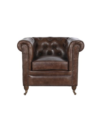 Sillón Piel 84X77X77 Chester Marrón Oscuro.