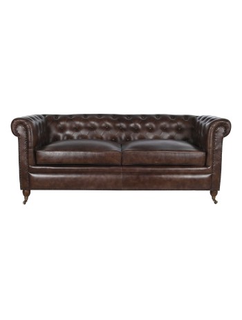 Sofá Piel 190X77X80 Chester 3 Plazas Marrón Oscuro.