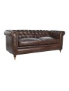 Sofá Piel 190X77X80 Chester 3 Plazas Marrón Oscuro.