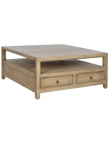 Mesa Centro Madera Mango 100X100X45 Cajones.