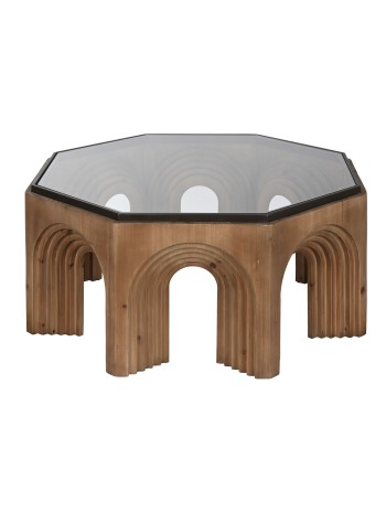 Mesa Centro Abeto Cristal 99X99X46 Arco Marrón.