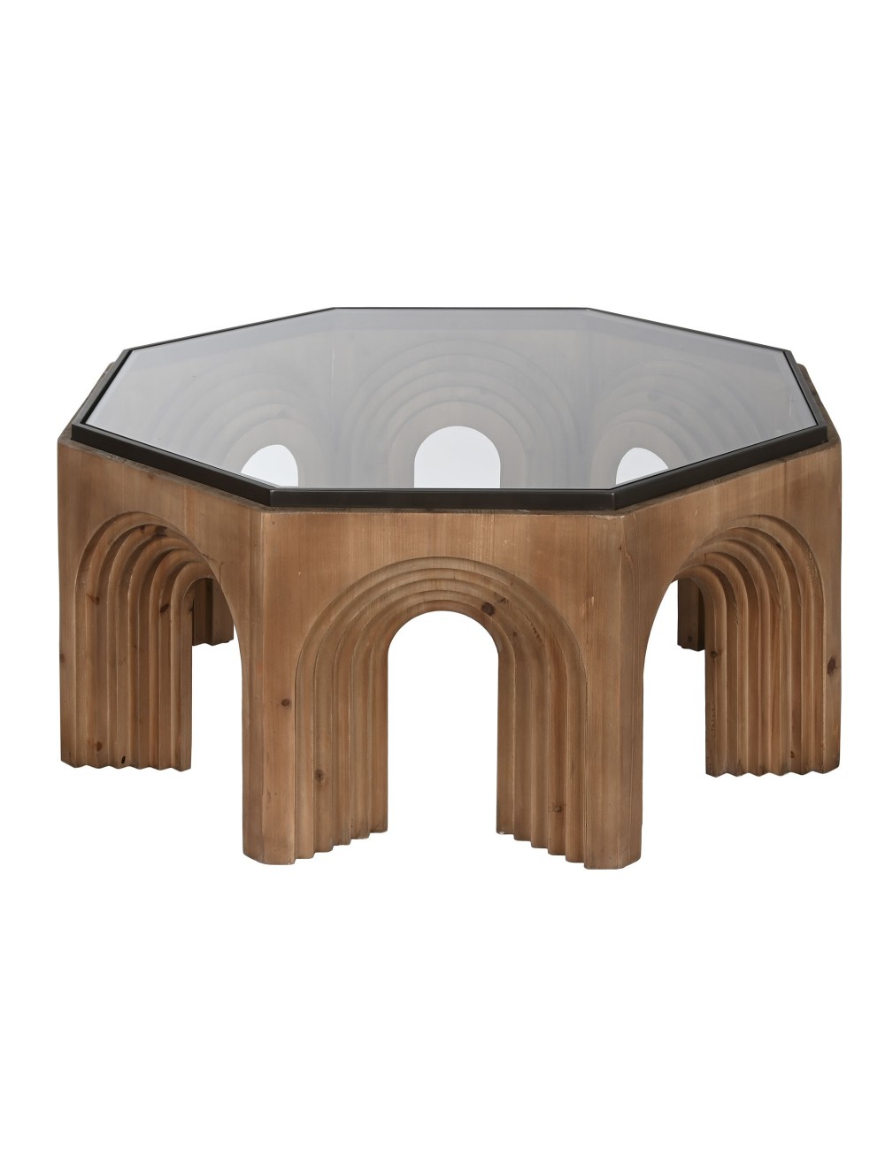 Mesa Centro Abeto Cristal 99X99X46 Arco Marrón.