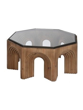 Mesa Centro Abeto Cristal 99X99X46 Arco Marrón.