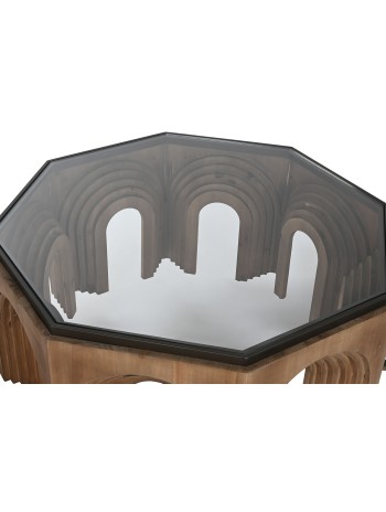 Mesa Centro Abeto Cristal 99X99X46 Arco Marrón.