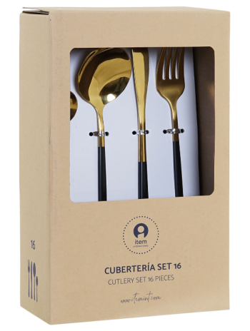 Set Cubiertos 16 piezas Inox Dorados