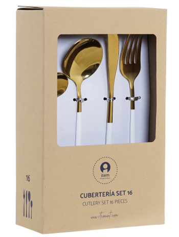 Set Cubiertos 16 piezas Inox Dorados