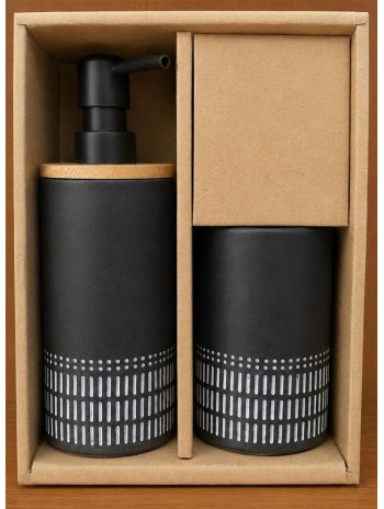Juego Baño Dosificador y Vaso Negro