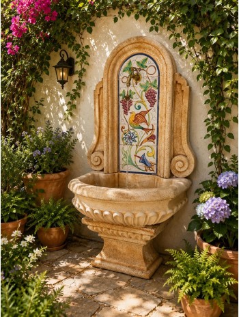 Fuente De Jardín Para Pared Con Azulejos