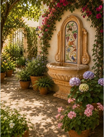 Fuente De Jardín Para Pared Con Azulejos