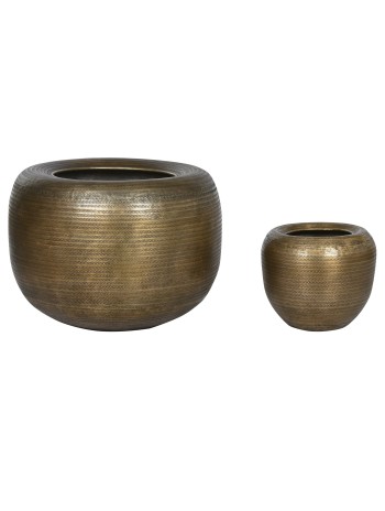 Macetero Set 2 Aluminio Patinado Dorado