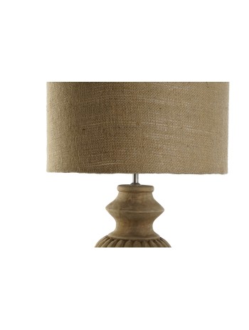 Lámpara Sobremesa Madera Yute 44X44X91 Tallado.